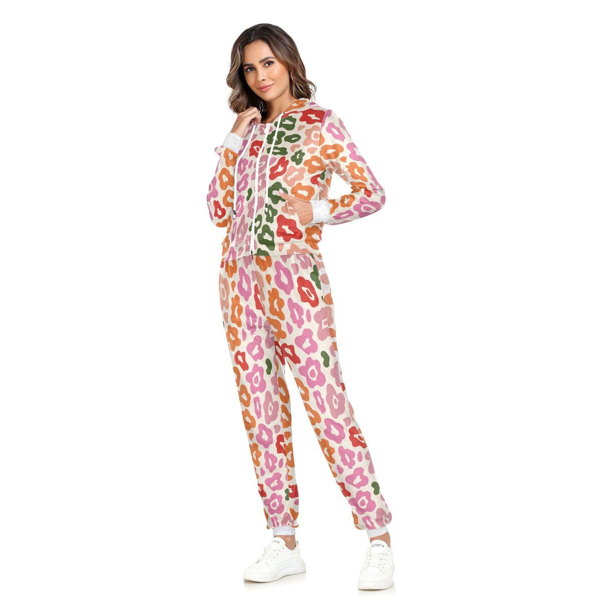 Conjunto deportivo de 2 piezas para mujer, diseño de leopardo animal, manga larga, conjunto deportivo de flores