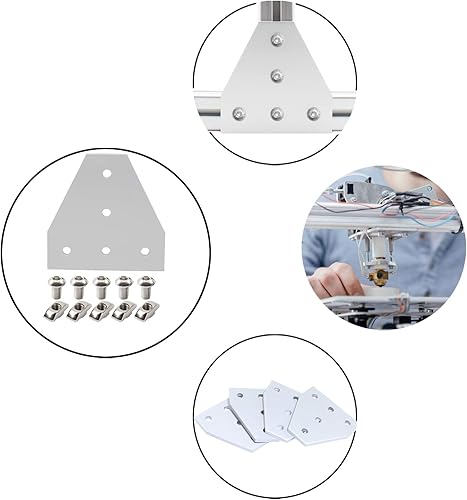 Miniatura 5 de 10 piezas 2020 placa de unión de placa de unión de aluminio en forma de T, conector de extrusión de aluminio de 5 agujeros con 50 tuercas en T, 50