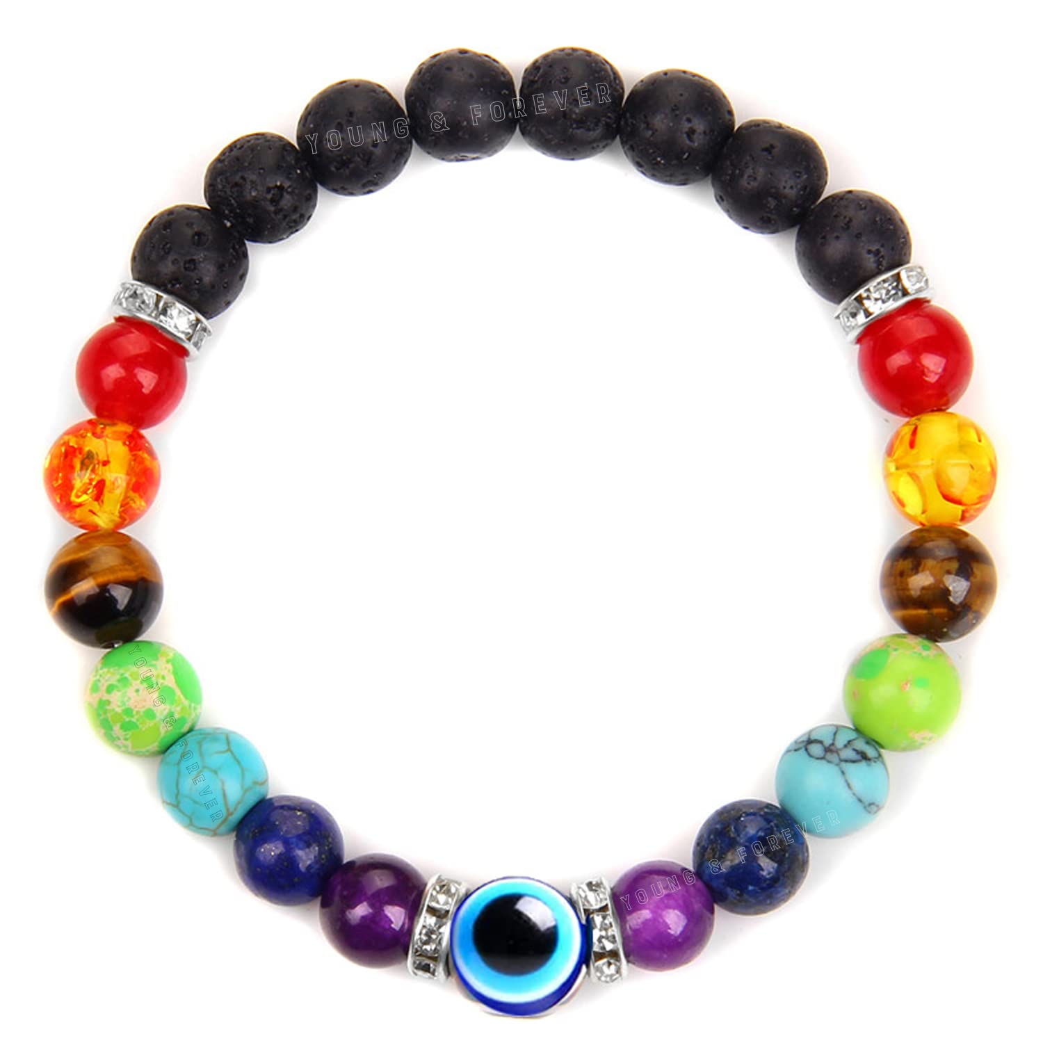 Young & Forever Gift Men's 7 Chakra Evil Eye Bracelet