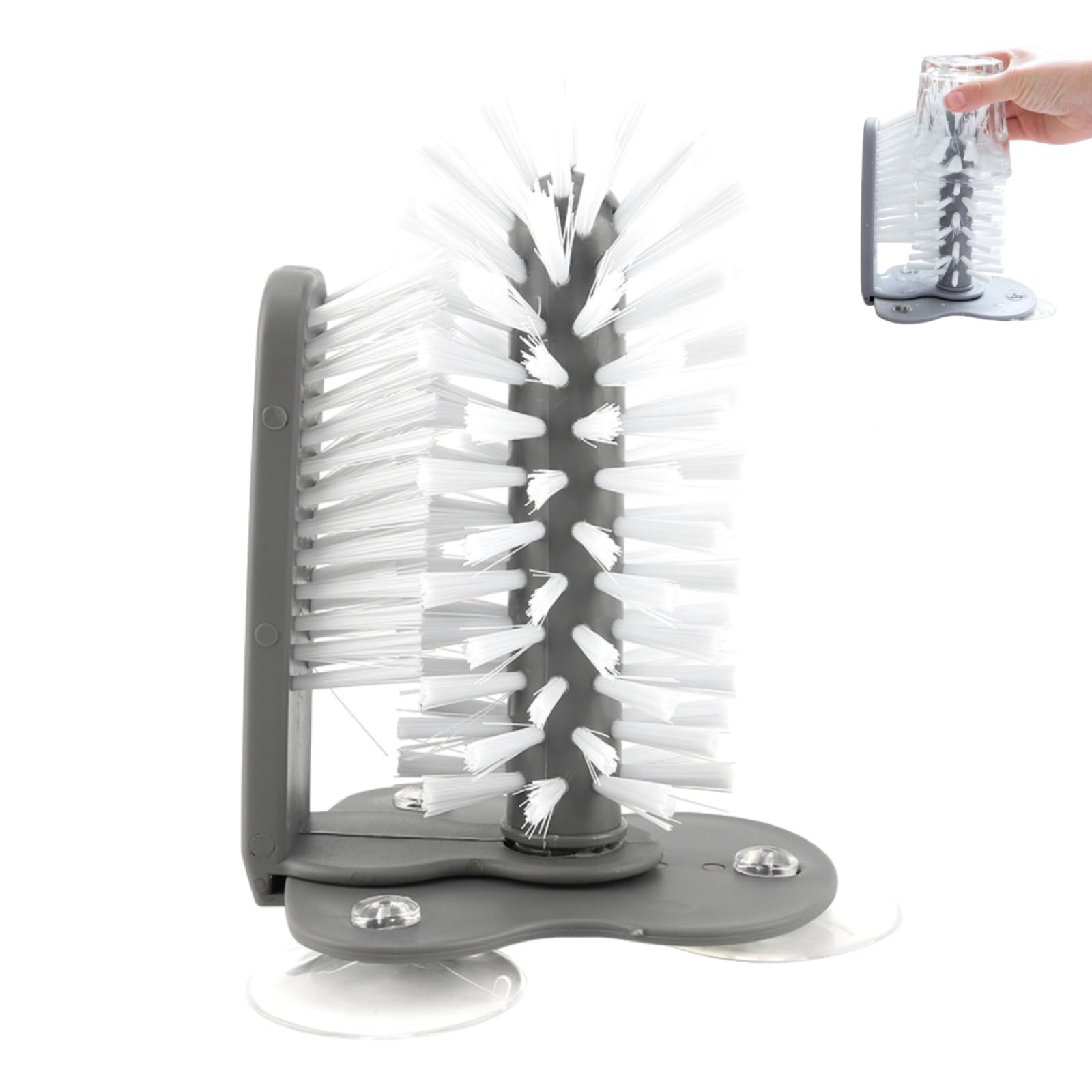 Water Bottle Cleaning Brush, Glass Cleaning Brush with Dual Bristles, Glass Washer with Suction Base for Wine Glasses Mugs, Kitchen Bar and Home Use