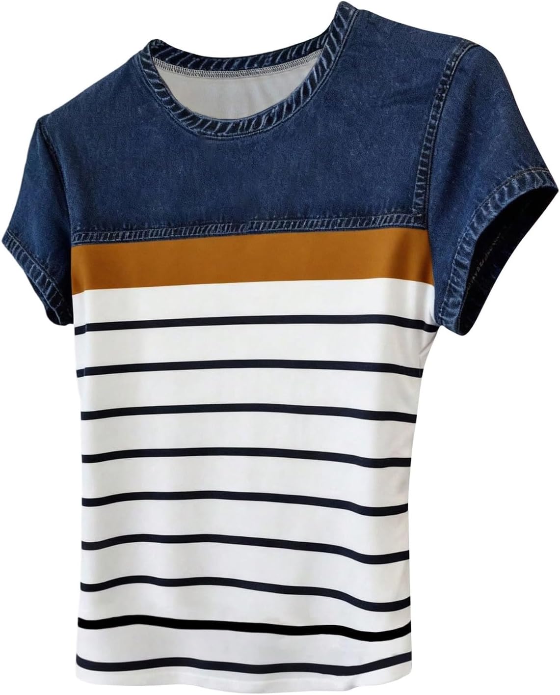 SOLY HUX Women's Vintage Tees Plaid Shirt Denim Short Sleeve T Shirts Summer Tops