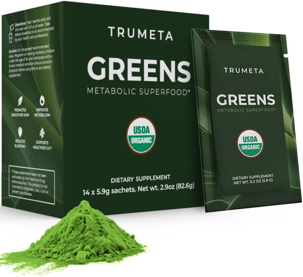 Greens® Powder Travel Packs - 14 Servings for Memory, Digestion I Best Taste Super Greens Powder with Organic Spirulina, Goji, Beetroot, Pomegranate I Vegan, Non-GMO