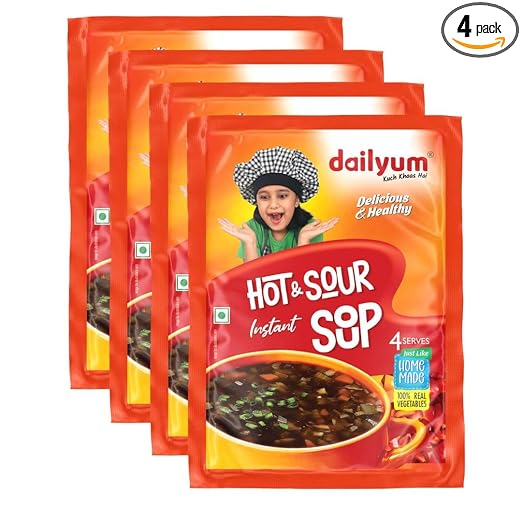 Instant Hot N Sour Soup | Pack of 4 | Ready To Eat Instant Soup |100% Natural | No MSG | No Chemical Preservatives | No artificial Flavours | Each 50g pack Serves 4