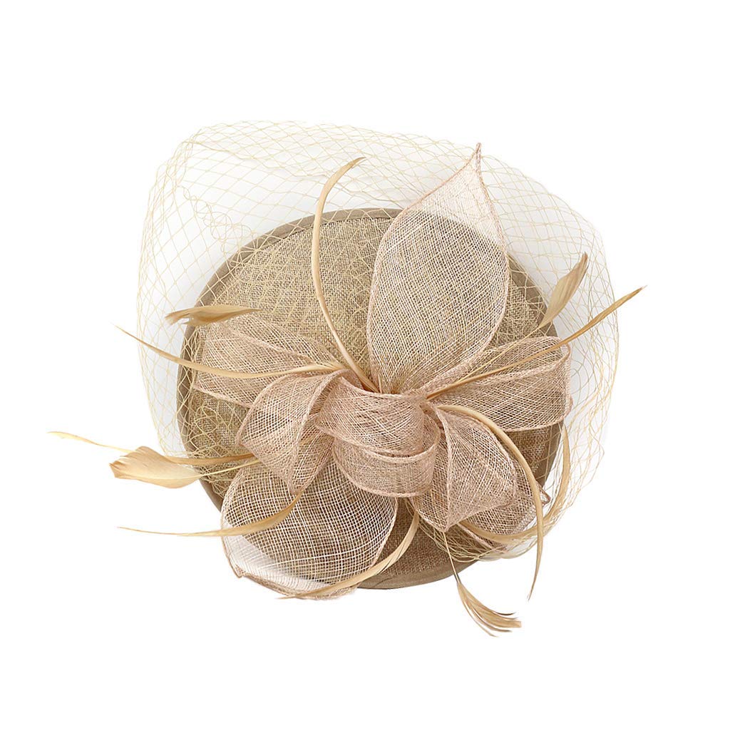 Tubayia Damen Fascinator Hut – Champagner, Mit Schleier, Für Hochzeit, Kirche, Party & Besondere Anlässe