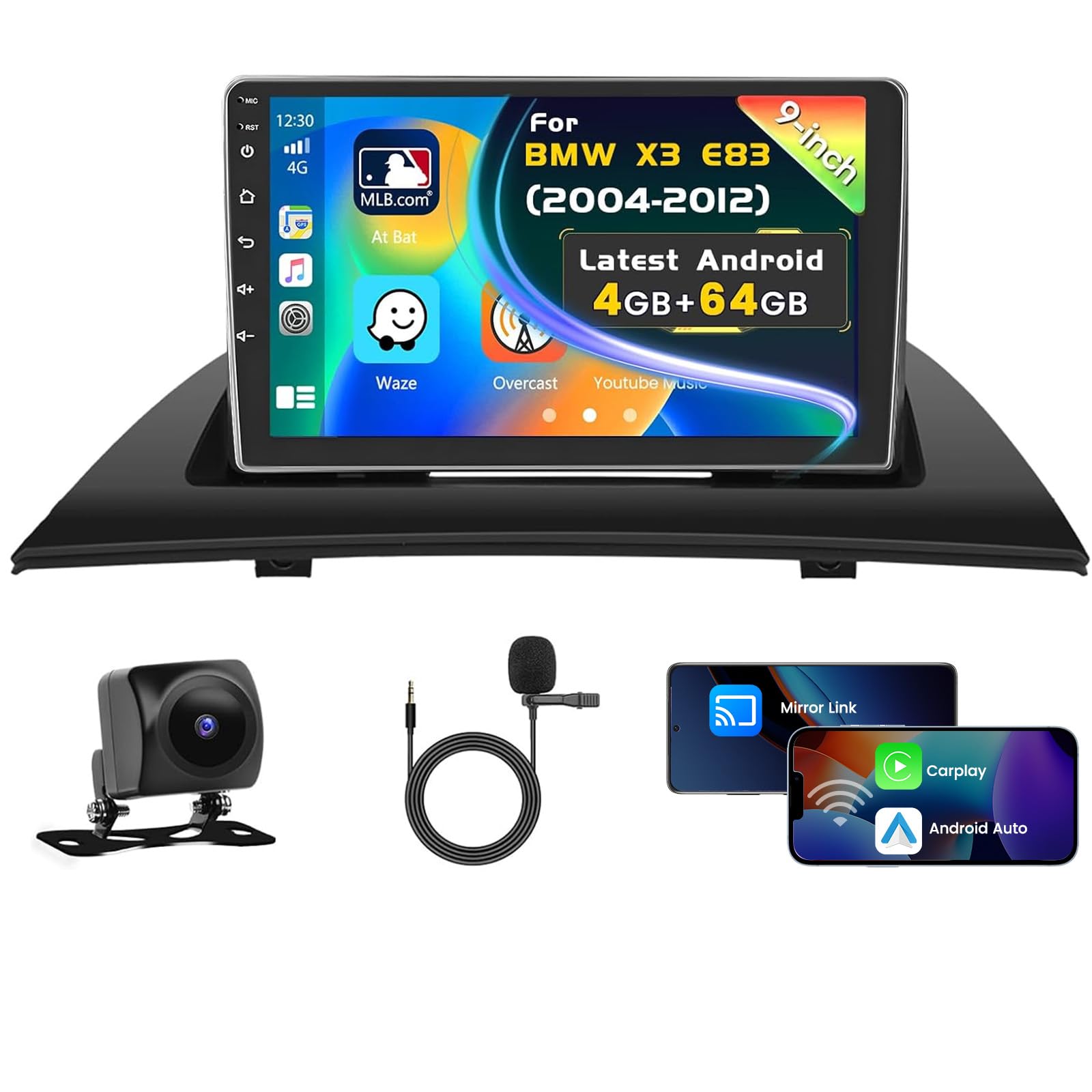 [4G+64G]Inefala Autoradio Android per BMW X3 E83 2004-2012, Wireless CarPlay Android Auto, 9" Touchscreen Stereo Auto Bluetooth con GPS/WiFi/RDS/FM/32EQ/SWC Retrocamera MIC