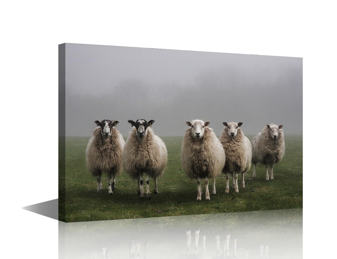 TISHIRON Canvas Prints Wall Art Sheep In Field Pictures Painting Canvas Wall Art Painting 1 Panel Large Modern Posters and Prints Pictures for Living Room Bedroom Office Framed Ready to Hang 24x16 in