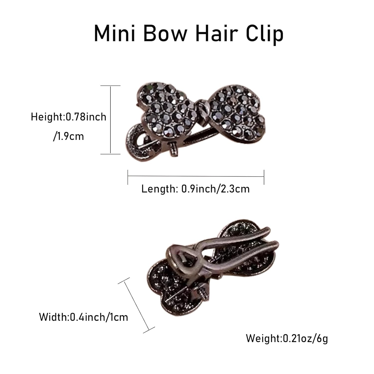 Mini Hair Bows for Women Girls 8Pcs Cute Metal Rhinestone Bow Duck Bill Hair Clips Small Alligator Clip Chic Hair Barrettes for Styling, Bangs, Sweet & Elegant Hair Accessories (Black) - Image 2
