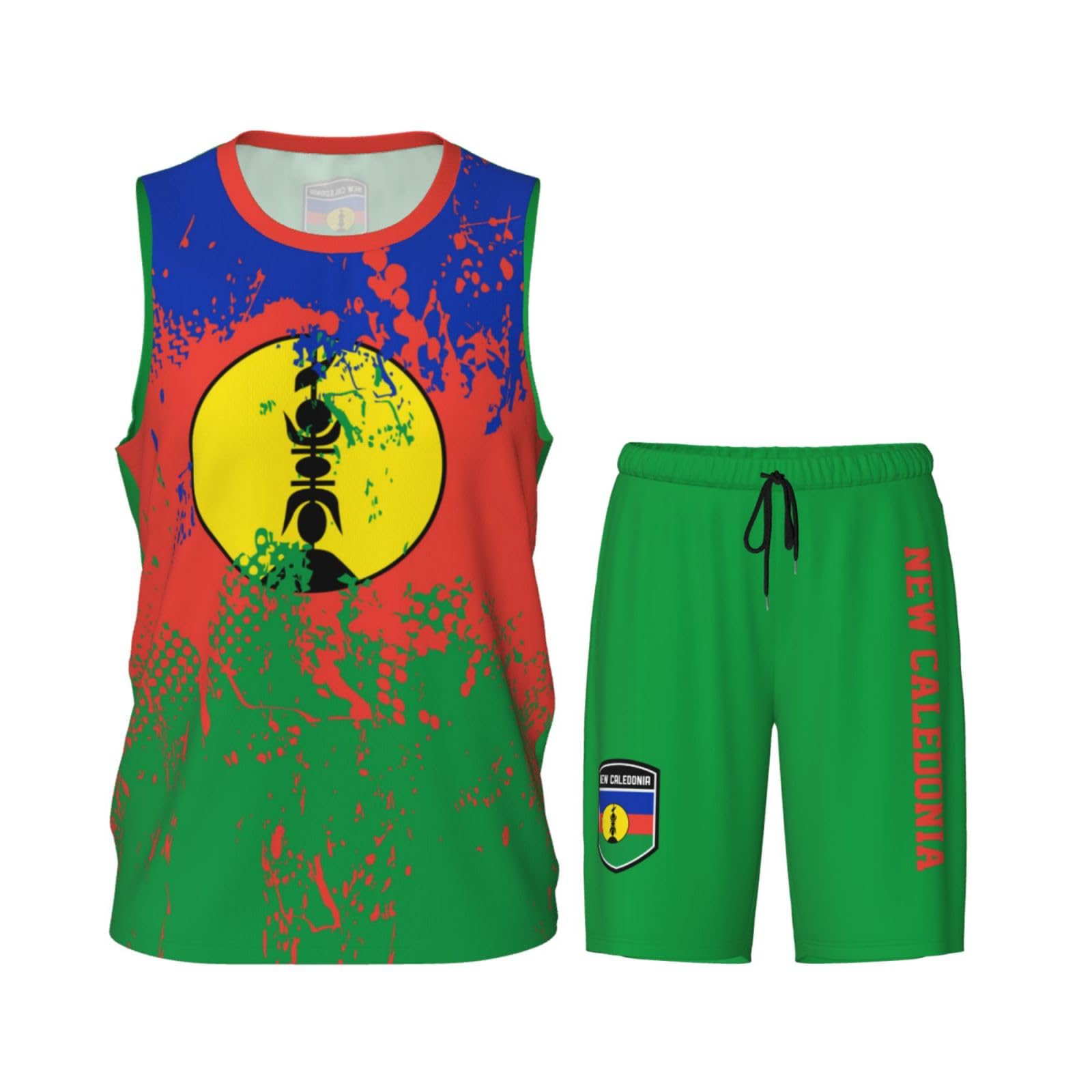 New Caledonia Flag Grain (3) Basketball Jersey Uniform Suit for Men Adults Training Athletic Set