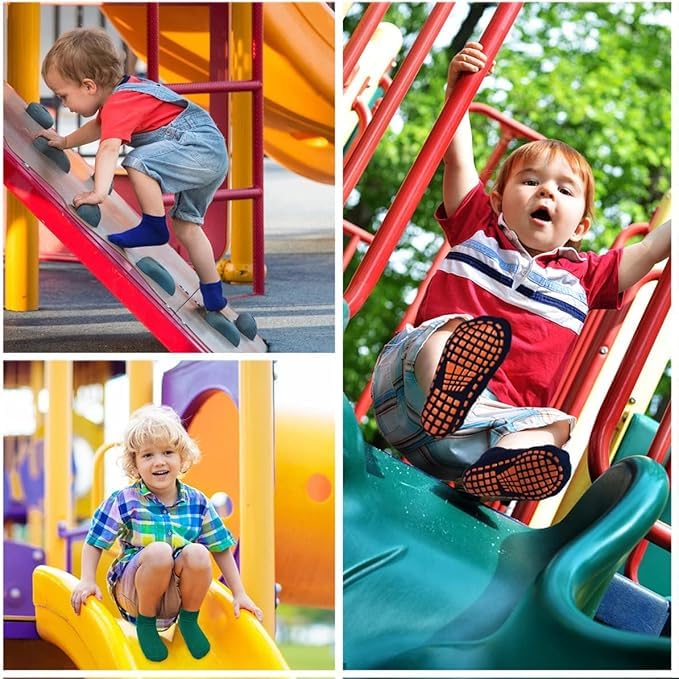 Image of WKLOUYHE Kids Anti-Skid Trampoline Socks 4 Pairs Non Slip Sticky Grips Breathable Cotton Socks for Teenagers