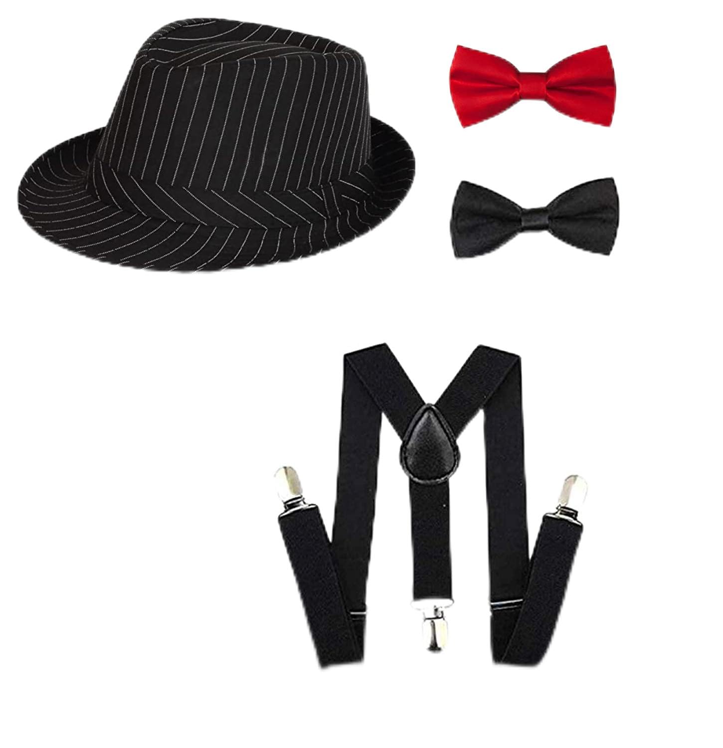 clothera Suspender and 2 Bow Set with Fedora hat for Men- (BLACK)-picture-33