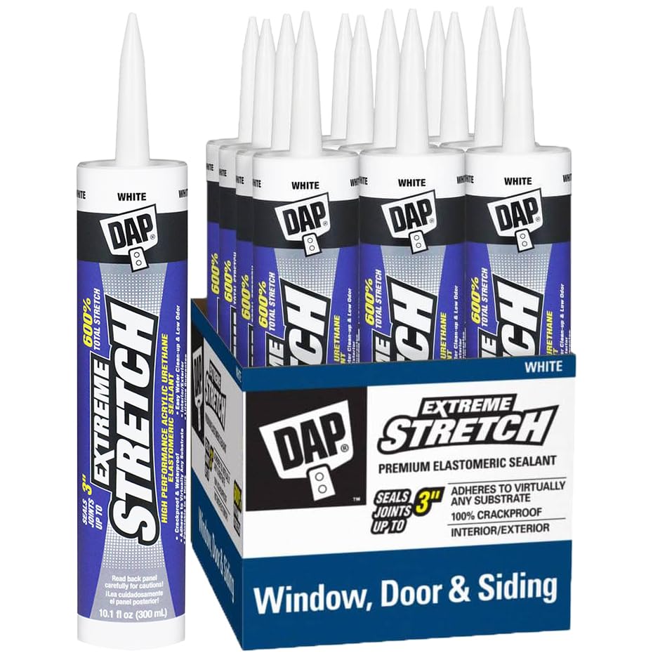 12 Pack of 10.1 oz Dap 18715 Extreme Stretch White Premium Crackproof Elastomeric Sealant
