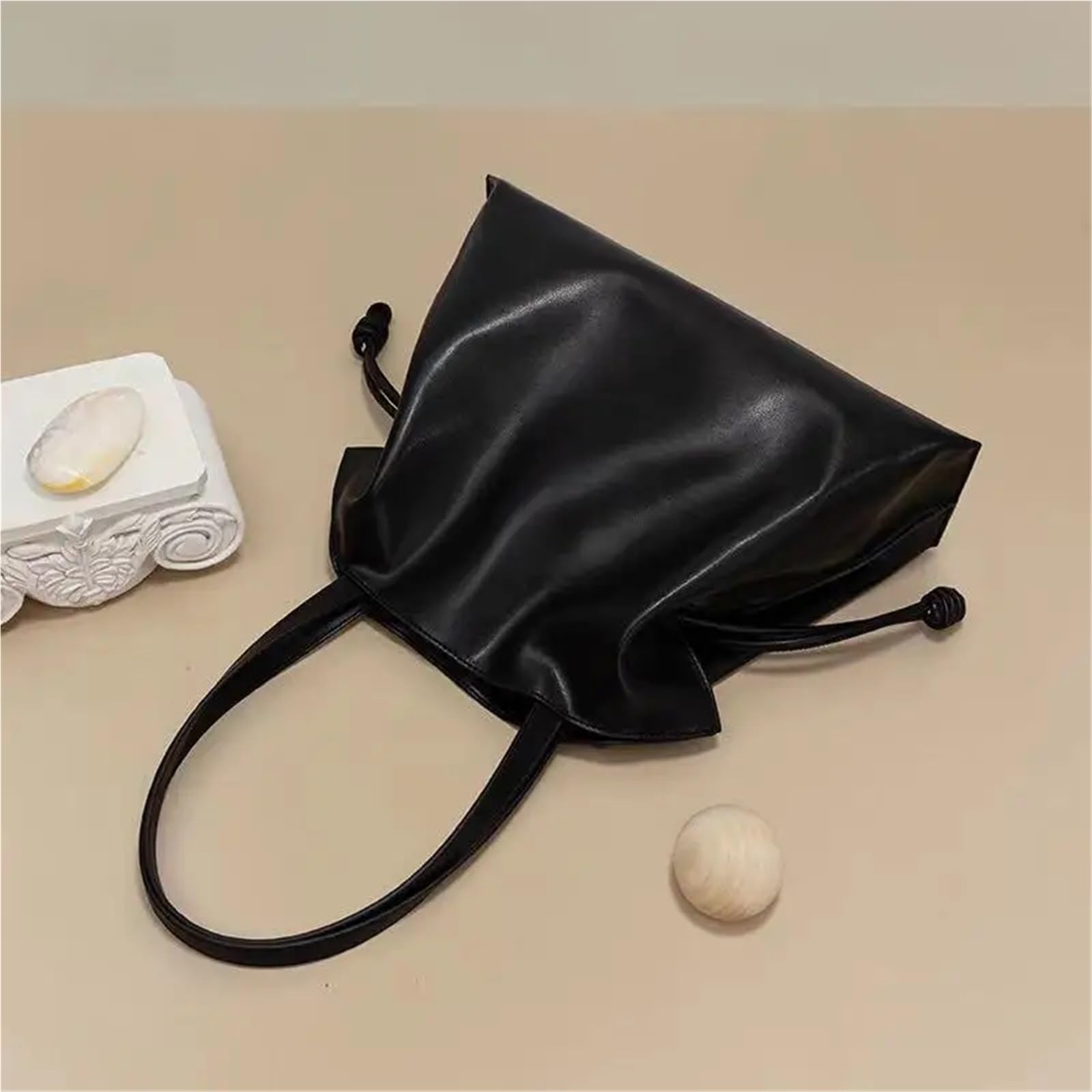 Leder Extra Große Umhängetaschen Frauen Handtasche Bucket Bag Designer String Tote für Büro, Schule, Einkaufen, Reisen(White)