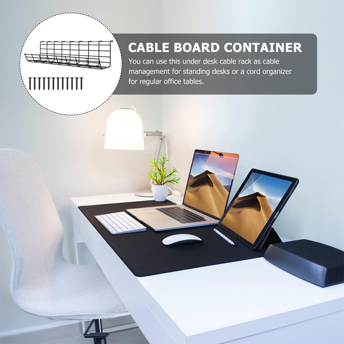Uonlytech Bandeja Organizadora de Cables de 2 Piezas Negra para Escritorio, Soporte de Alambre para Gestión y Almacenamiento Debajo del Escritorio, Organizador Multifuncional para Oficina