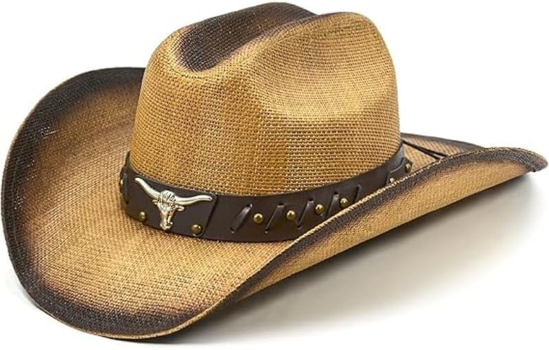 Western Cowboy Straw Hat Unisex Casual Holiday Hard Top Sun Protection Hat