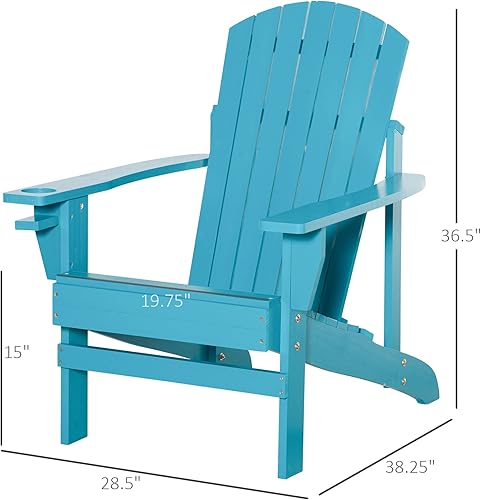 Miniatura 3 de Silla Adirondack de madera, silla de césped para patio al aire libre con soporte para tazas, muebles de césped resistentes a la intemperie, salón