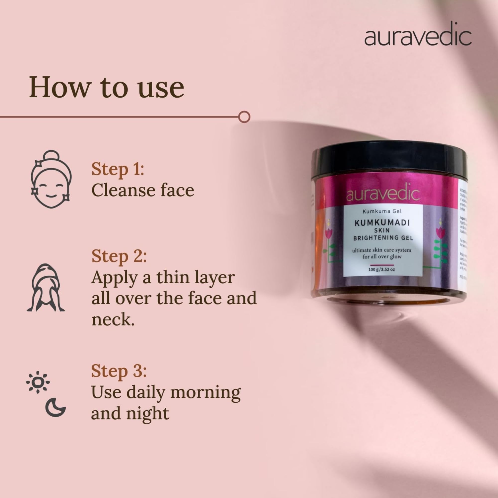Auravedic Kumkumadi Skin Brightening Gel with Sandalwood and Saffron, 100 g