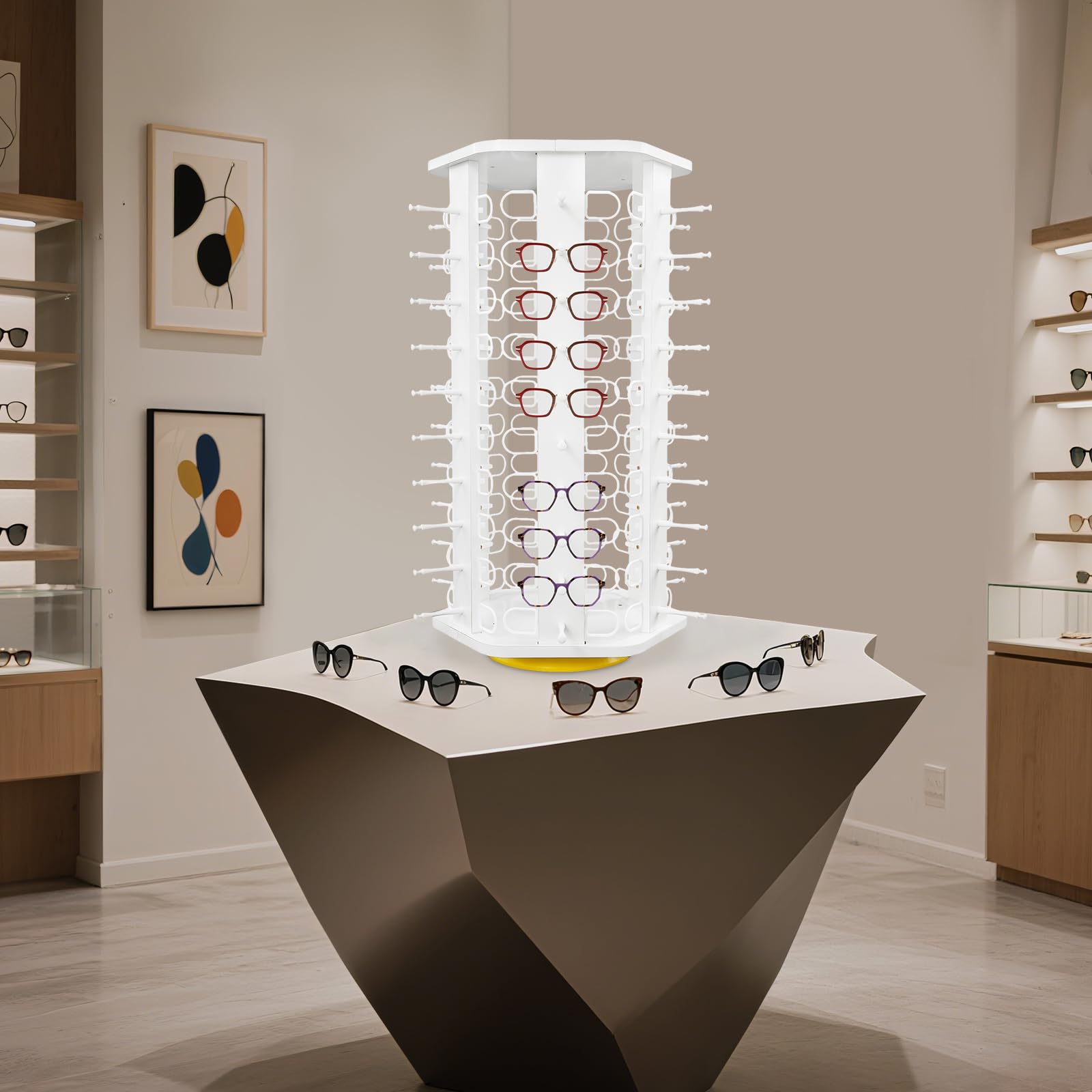 Présentoir Rotatif pour Lunettes de Soleil, présentoir à Lunettes Commercial avec Armoire de Rangement, Organisateur de Lunettes sur Pied pour Magasin de détail, Dressing (Couleur