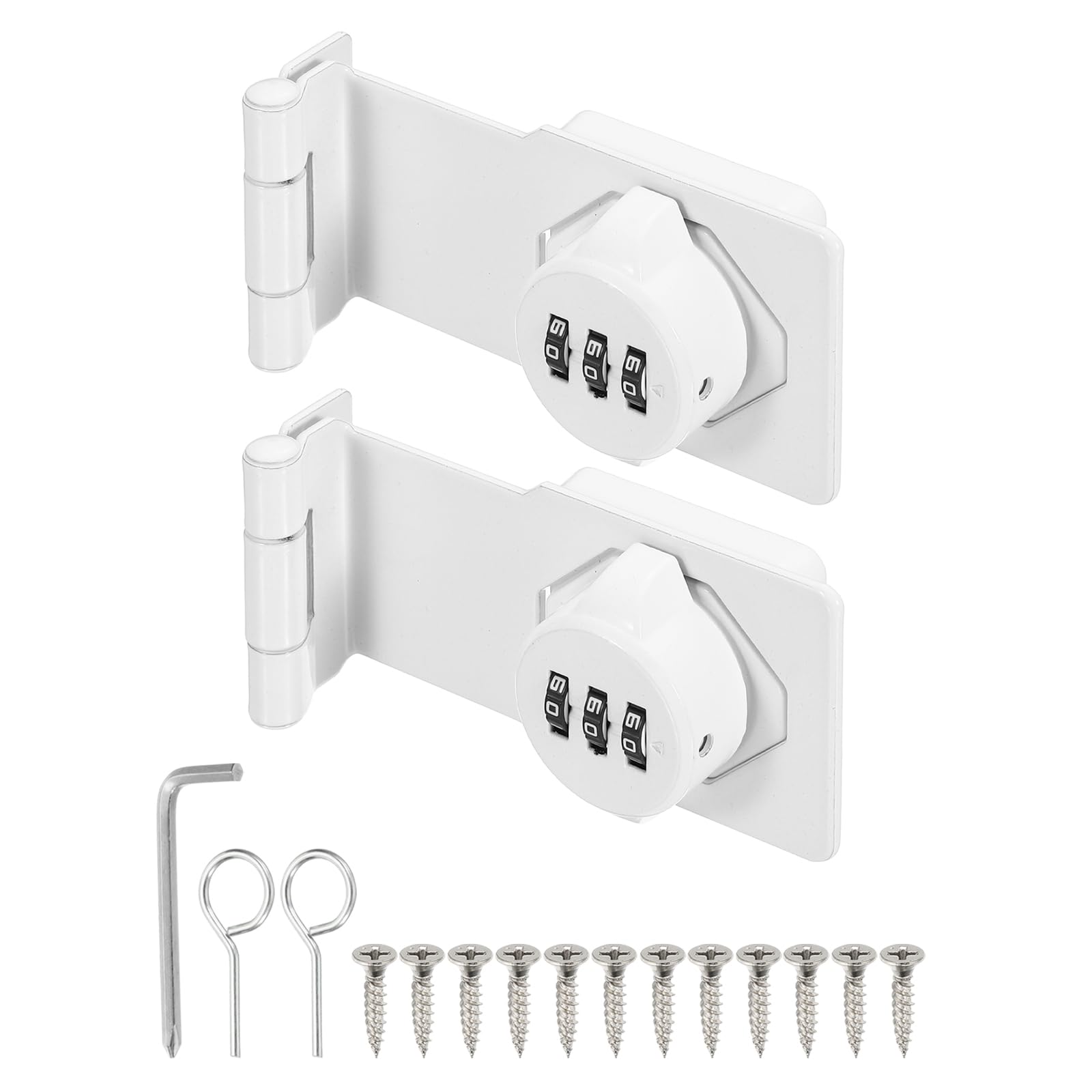 sourcing map 2 Pcs Keyless Cabinet Lock with Combination Code - 90 Degree 5 Inch Password Hasp Latch Lock Mechanical Password Rotary Hasp, for Office Filing Cabinets Drawer Closet, Bright White