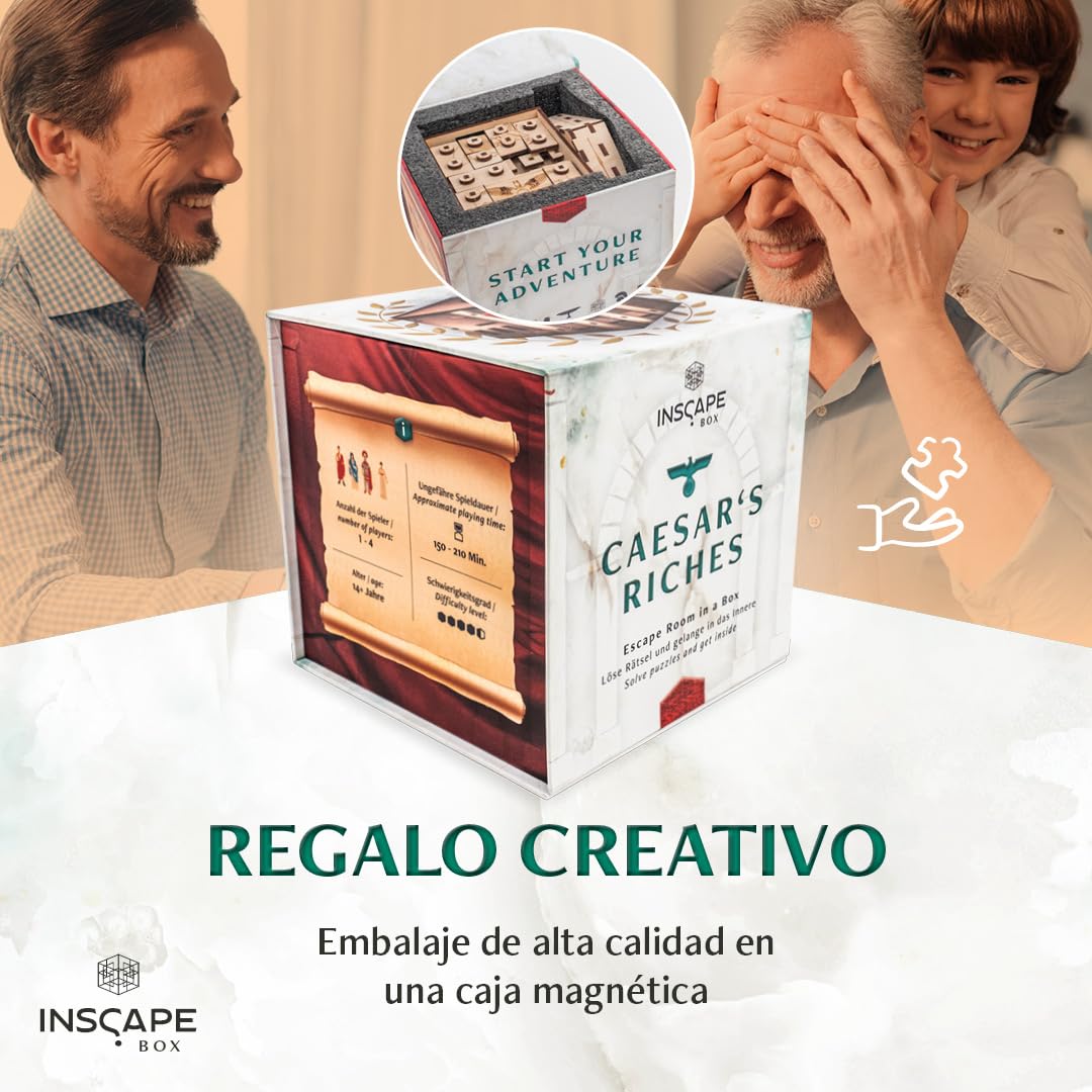 INSCAPE Caesar´s Riches Puzzle Box – Cluebox – Escape Room de madera en una caja para adultos – Rompecabezas mental – Cajas de rompecabezas con compartimentos ocultos – Gadget de regalo de cumpleaños