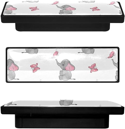 Perillas decorativas rectangulares para armario de cocina, cajones de armario, cómoda, 4 unidades, elefantes y mariposas
