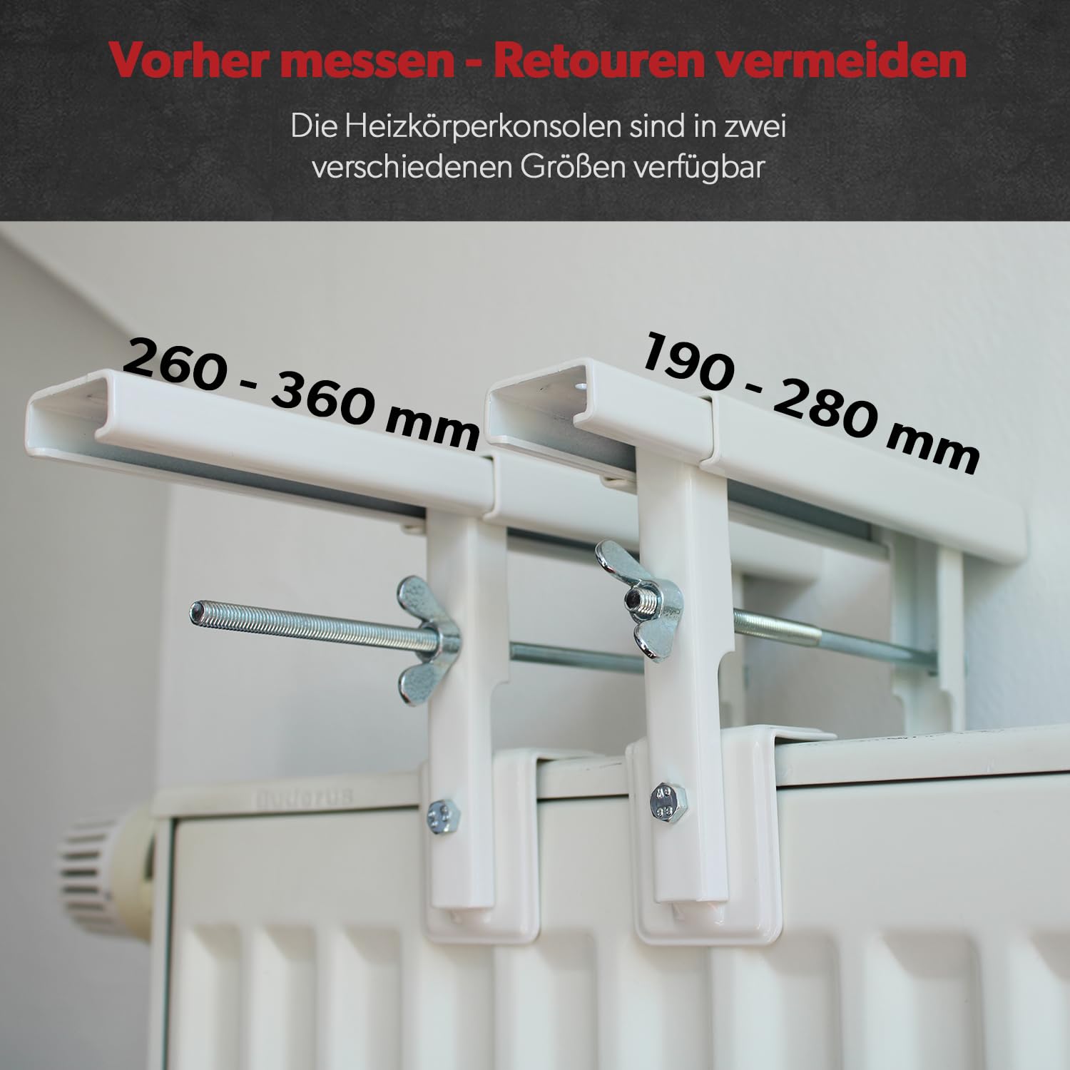 siwitec Console de radiateur universelle 190 x 35 x 1,5 mm en lot de 2, pré-montée, blanche, pour radiateurs plats ou à nervures