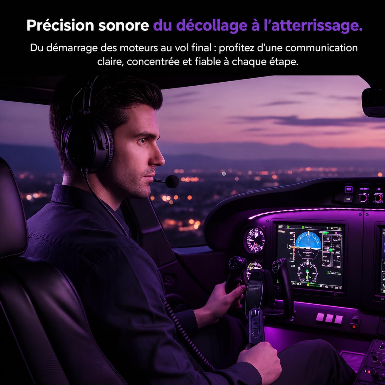 ANR Aviation Casque avec Bluetooth - Réduction active du bruit - Casque pilote pour avion et simulateur - Casque antibruit avec microphone, entrée AUX - Coussinets confortables