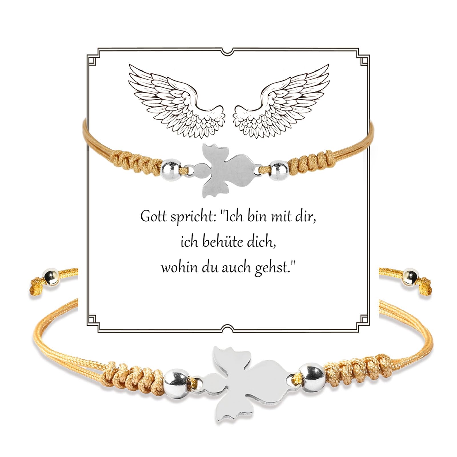 Schutzengel Armband Taufe Geschenk für Mädchen, Verstellbare Geflochtenes Engel Glücksarmband mit Edelstahl Anhänger für Taufe Konfirmation Kommunion Geburtstag Geschenk