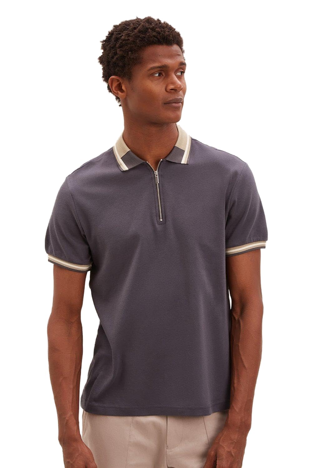 Men Collar Block Zip Polo Shirt