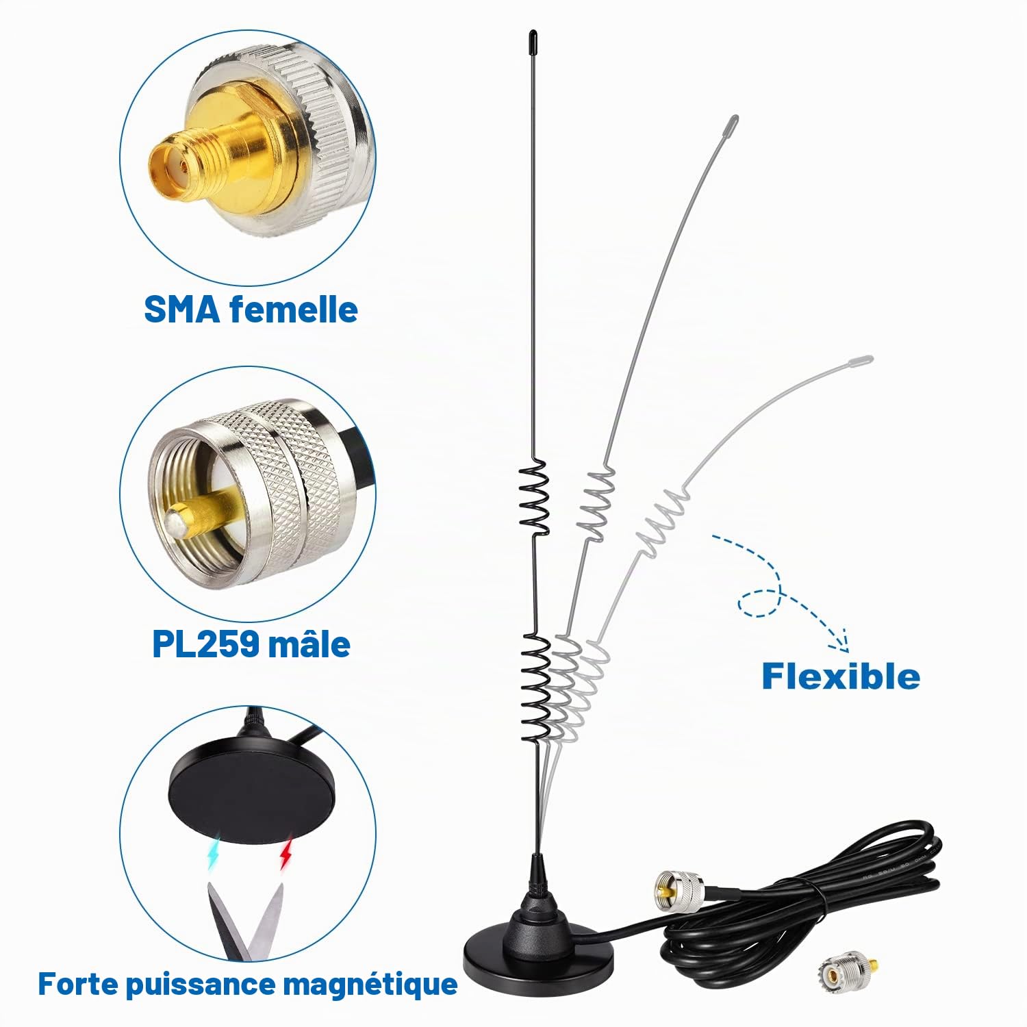 Bingfu Antenne VHF UHF 144/430 MHz Bibande Antenne Radioamateur Mobile Base Magnétique PL259 Mâle Cavo 3m pour BTECH ICOM Midland TYT AnyTone Véhicule Voiture Camion Radio Bidirectionnel