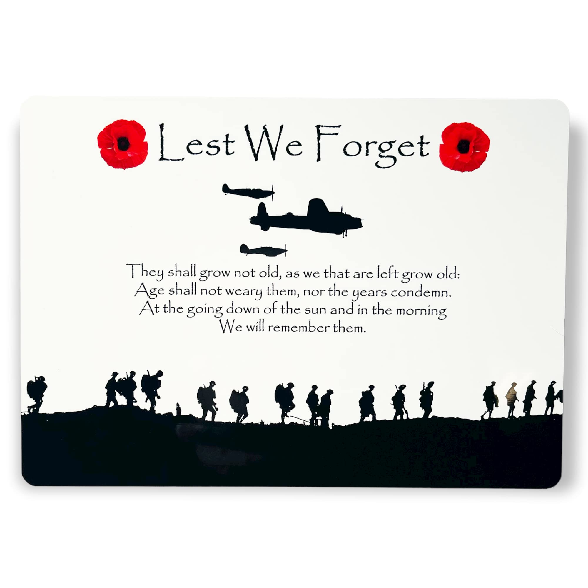 ShopQuality4U A4 Military Poppy Lest We Forget Printed on White Metal Aluminium Plaque Battle of Britain Poppy Set, Custom Design, Flanders fields/Remembrance Day Gift