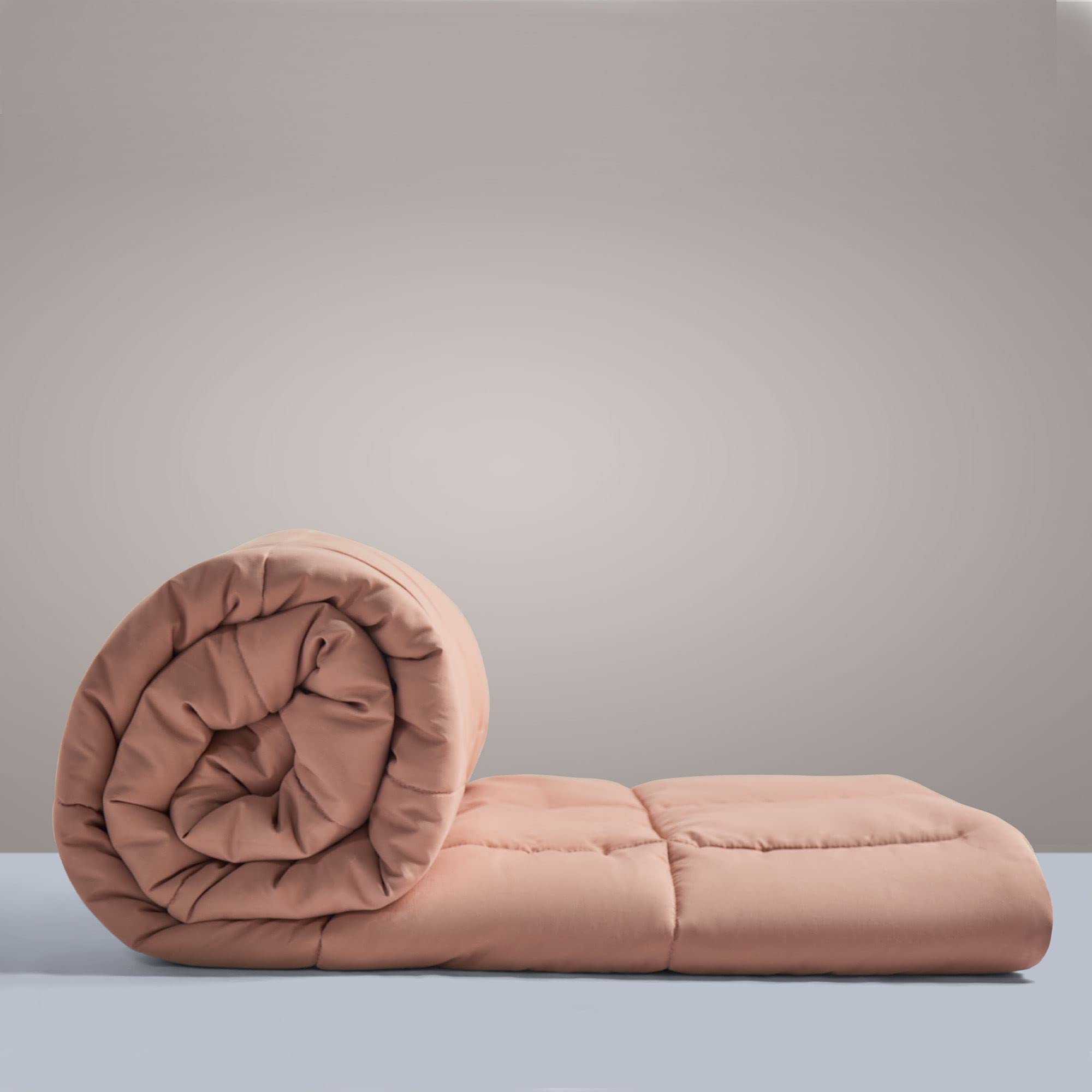 SleepyCat Luxurious All Season Reversible Comforter - Hotel Like Feel With Down Alternative Lightweight Microfiber Fill, Double Size 90X100 Inches (200 Gsm, Nude Pink & Seafoam White), 200 tc