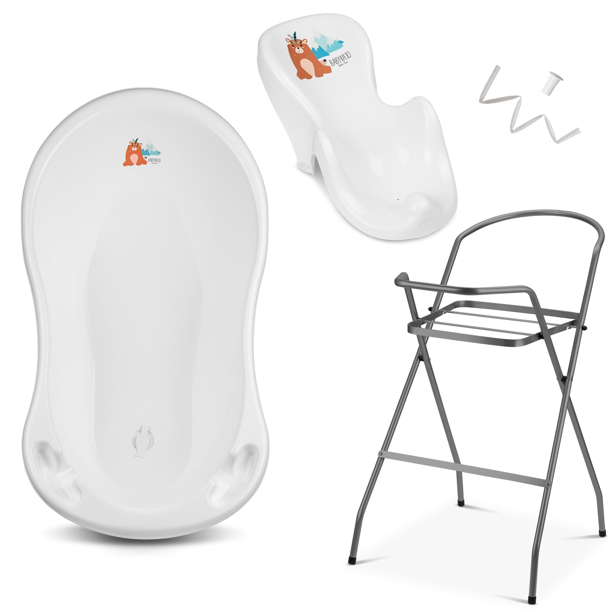 Juego de bañera para bebé con soporte - ¡Certificado por TÜV Rheinland! Bañeras para bebés + Asiento de baño para bebés + Desagüe + Soporte - ¡Bañera para bebés con soporte!