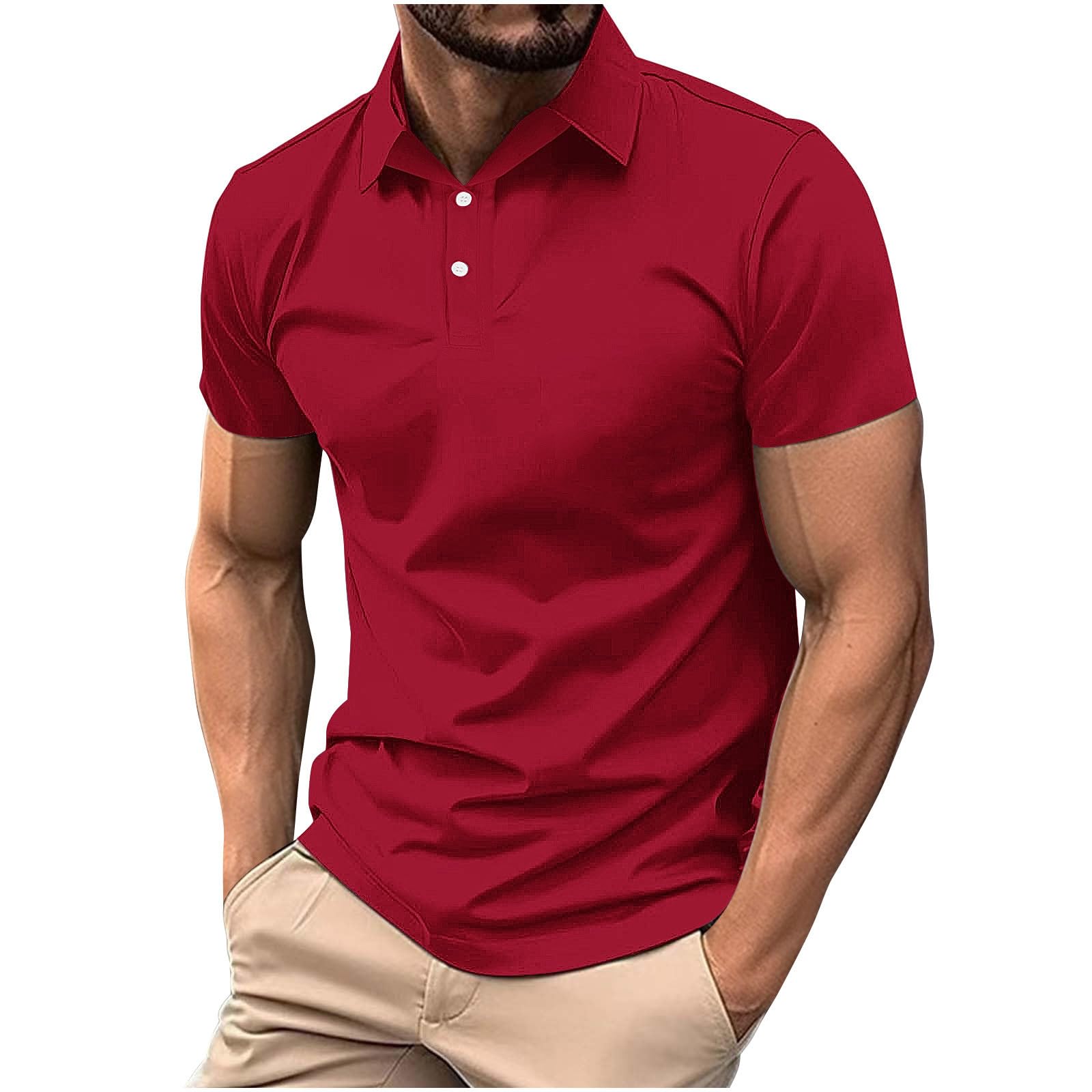 Mens Classic Buttons Shirts Short Sleeve Collared T-Shirt Athletic Slim Fit Pullover Casual Sun Protection Golf Top — view 13