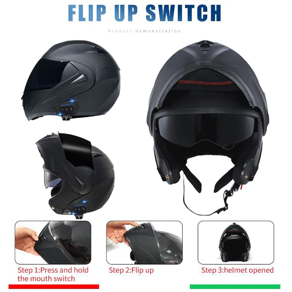 Kask szczękowy Bluetooth, kask integralny z certyfikatem DOT/ECE, kask modułowy z wbudowanym mikrofonem, automatyczna reakcja dla dorosłych, unisex, rozmiar: XS~XL