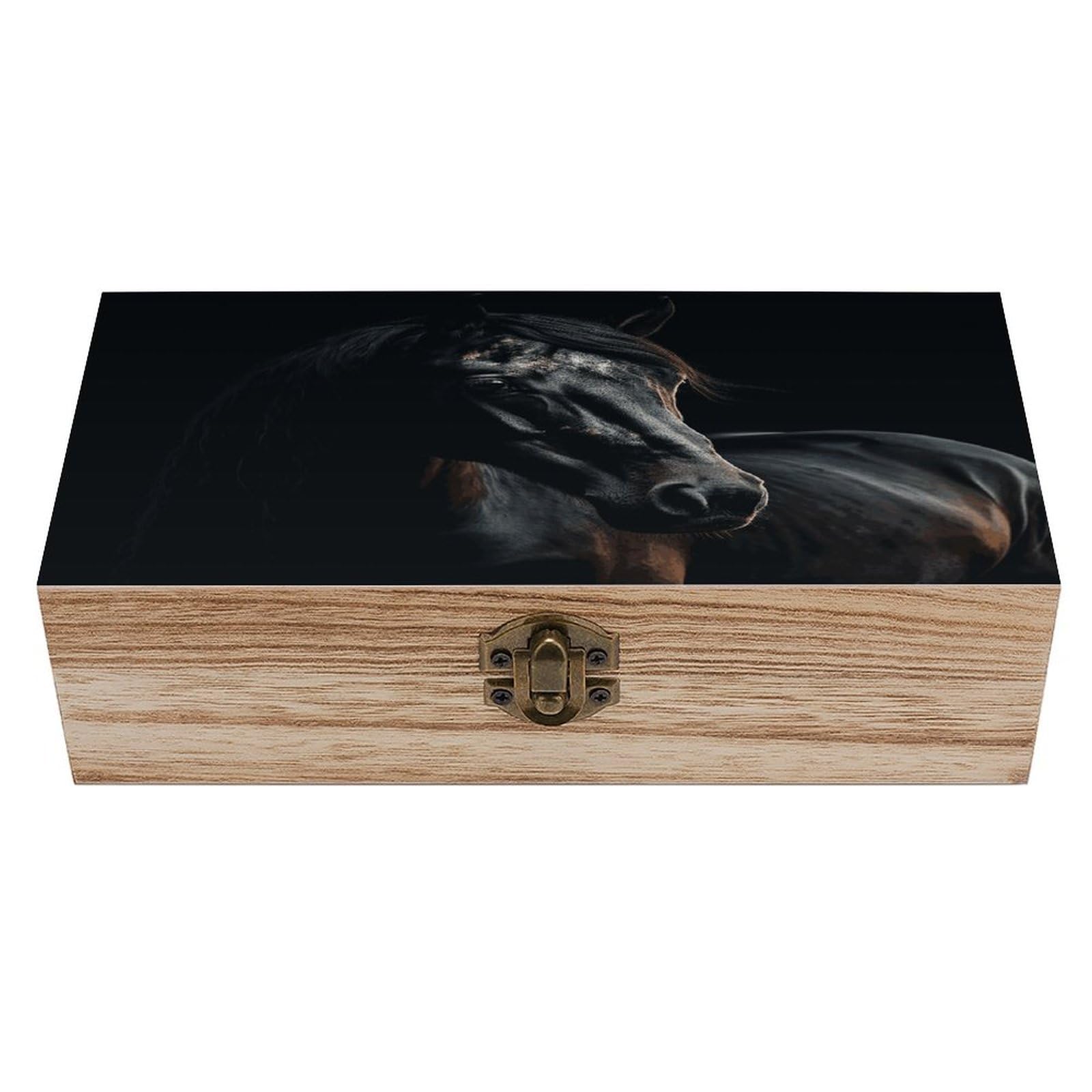 Btcowzrv Style A Dark Horse Wooden Storage Box, Keepsake Box With Hinged And Retro Lock, Wood Jewelry Organizer For Photos & Mementos And Home Decor