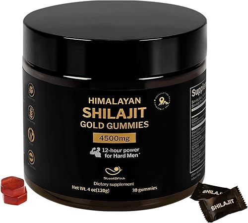 Gomitas Shilajit puras del Himalaya, suplemento de gomitas Shilajit doradas para hombres, traza natural de 105 +, 30 gomitas, receta de 11
