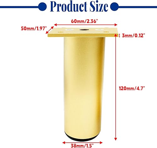 Miniatura 2 de Kyuionty Juego de 4 patas de muebles de aleación de aluminio de 4.7 pulgadas de altura, patas ajustables de 1.5 pulgadas de diámetro, patas redondas