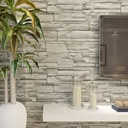 Revestimientos Cementicios Para Paredes Exteriores HANMERO® Murales de Pared Papel Pintado imitación ladrillo Piedras Papel de Pared dormitorios/salón/Hotel/Fondo de TV/Color Color Gris.0.53M*10M