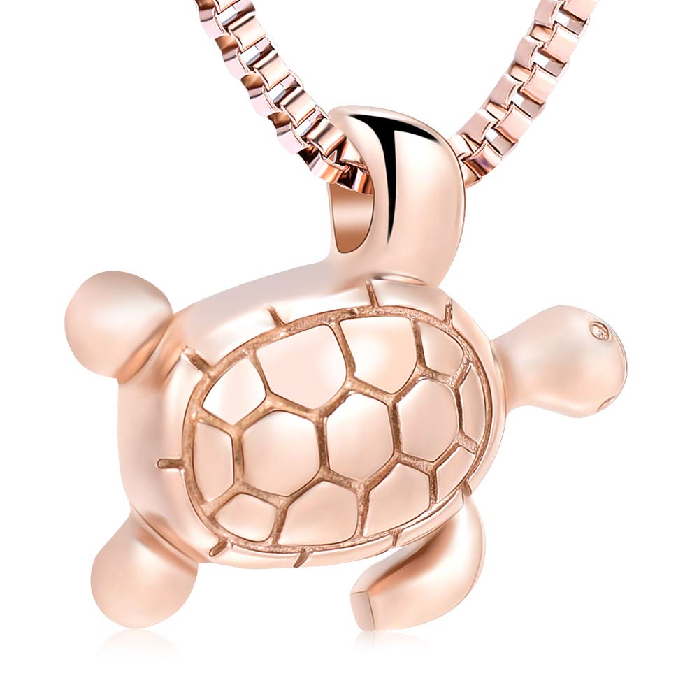 XSMZB Sea Turtle Cremation Jewelry for Ashes for Men Women Memorial Urn Necklace for Ashes for Human/Pet Funeral Ashes Necklace Keepsake Pendant(Big Rose Gold)
