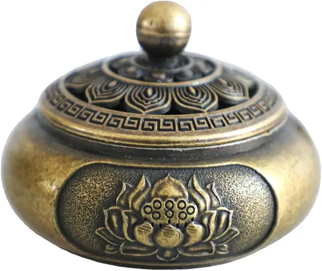 Brûleur d'encens lotus mini en métal - Brûleur encens charbon rétro 4x2.5cm