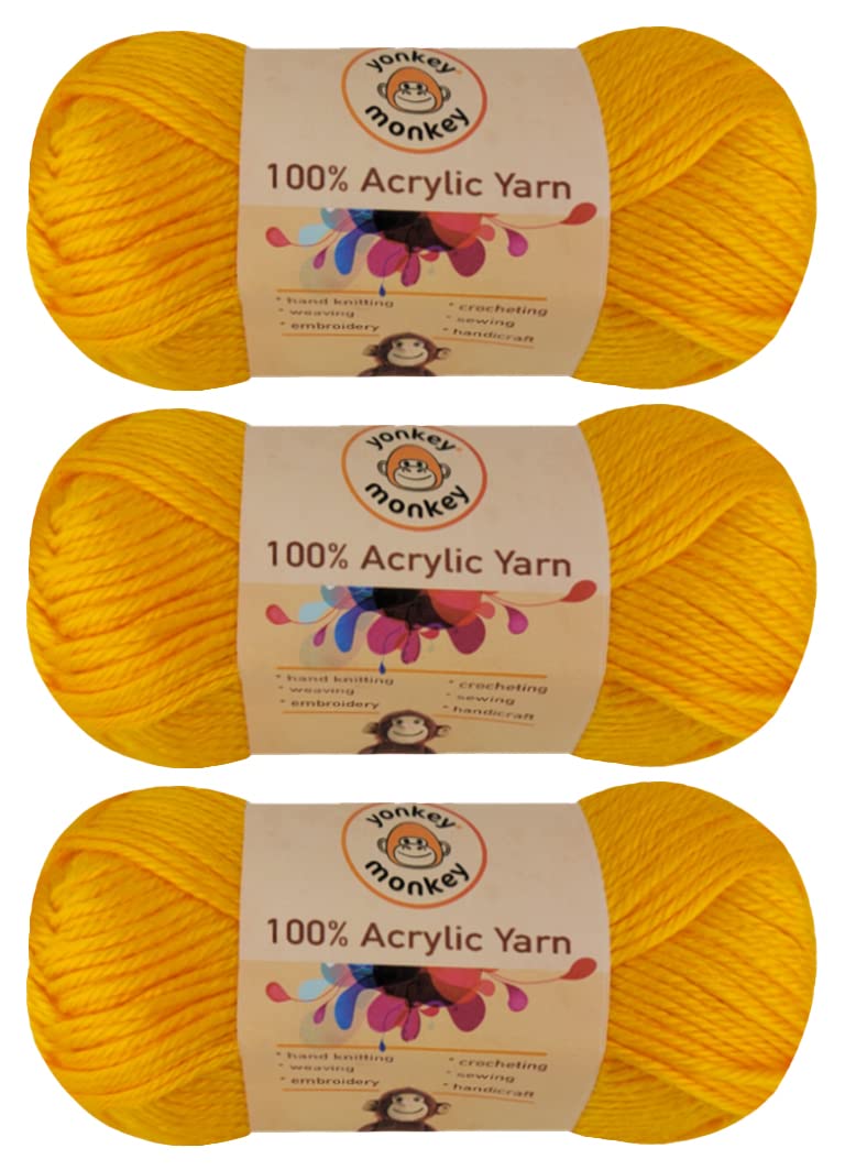 Acrylic Fancy Yarn 3-Pack by Yonkey Monkey 300gr Knitting Crochet DIY Art Craft (Golden 06)