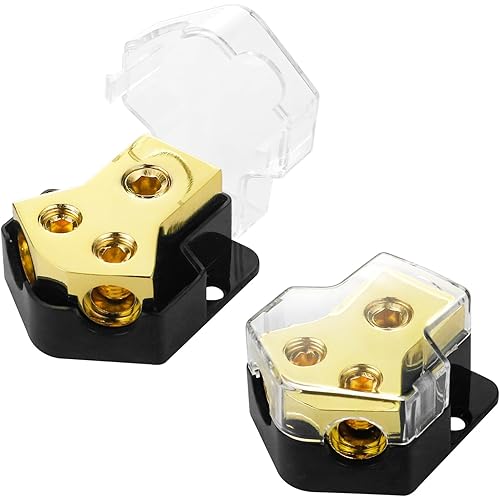 2 Way Power Distribution Block,2 PCS 12v Distribution Block 0/2/4 Specification Input 4/8/10 Specification Output Amplifier Ground Distributor, Suitable for Power Distribution Block Car Audio