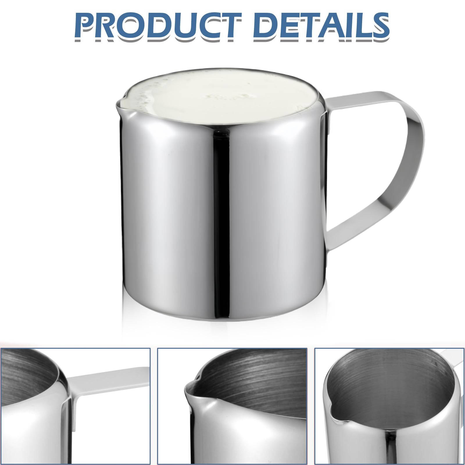 Lot De 6 Pots à Lait Inox 304 De 90 Ml - Pour Latte Art, Cappuccino, Mousse à Lait - Argenté