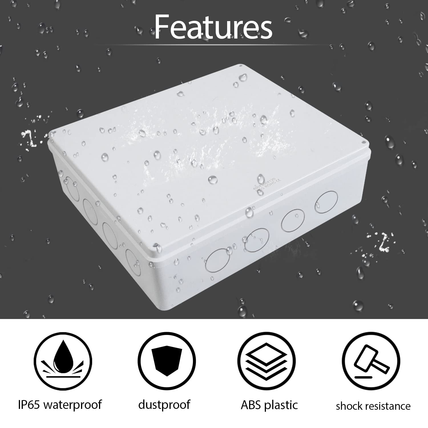 LeMotech Caja de conexiones ABS con agujeros reservados IP65, impermeable, a prueba de polvo, universal, para proyectos eléctricos, 15,7 x 13,8 x 4,7 pulgadas (400 x 350 x 120 mm)
