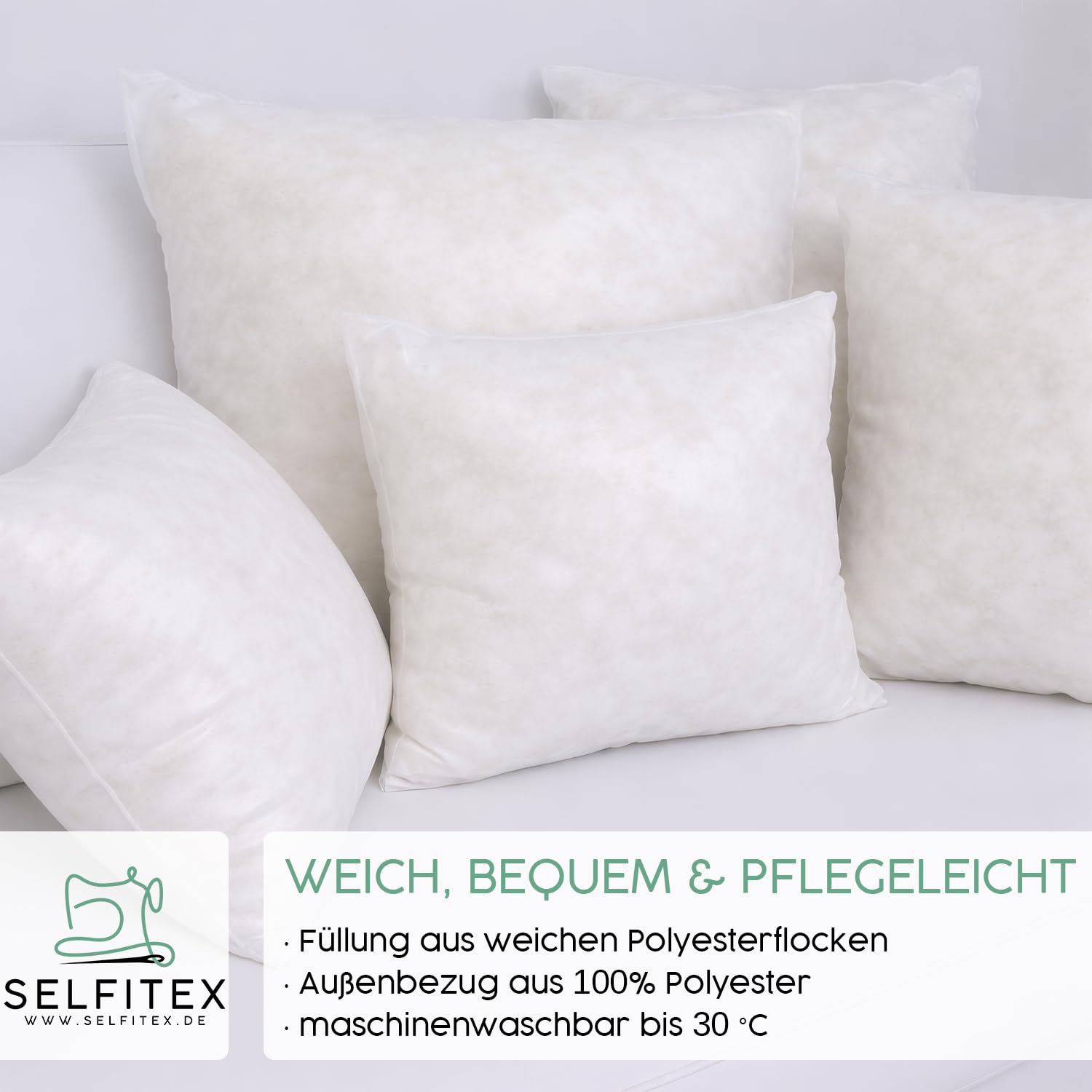 Selfitex 2er Set Sofakissen 50x50 cm, inkl. Füllkissen, gewebter Canvas Stoff, Matte & strukturierte Oberfläche, weiche Polyester Füllung, in Handarbeit gefertigt – Made in EU (Grau)
