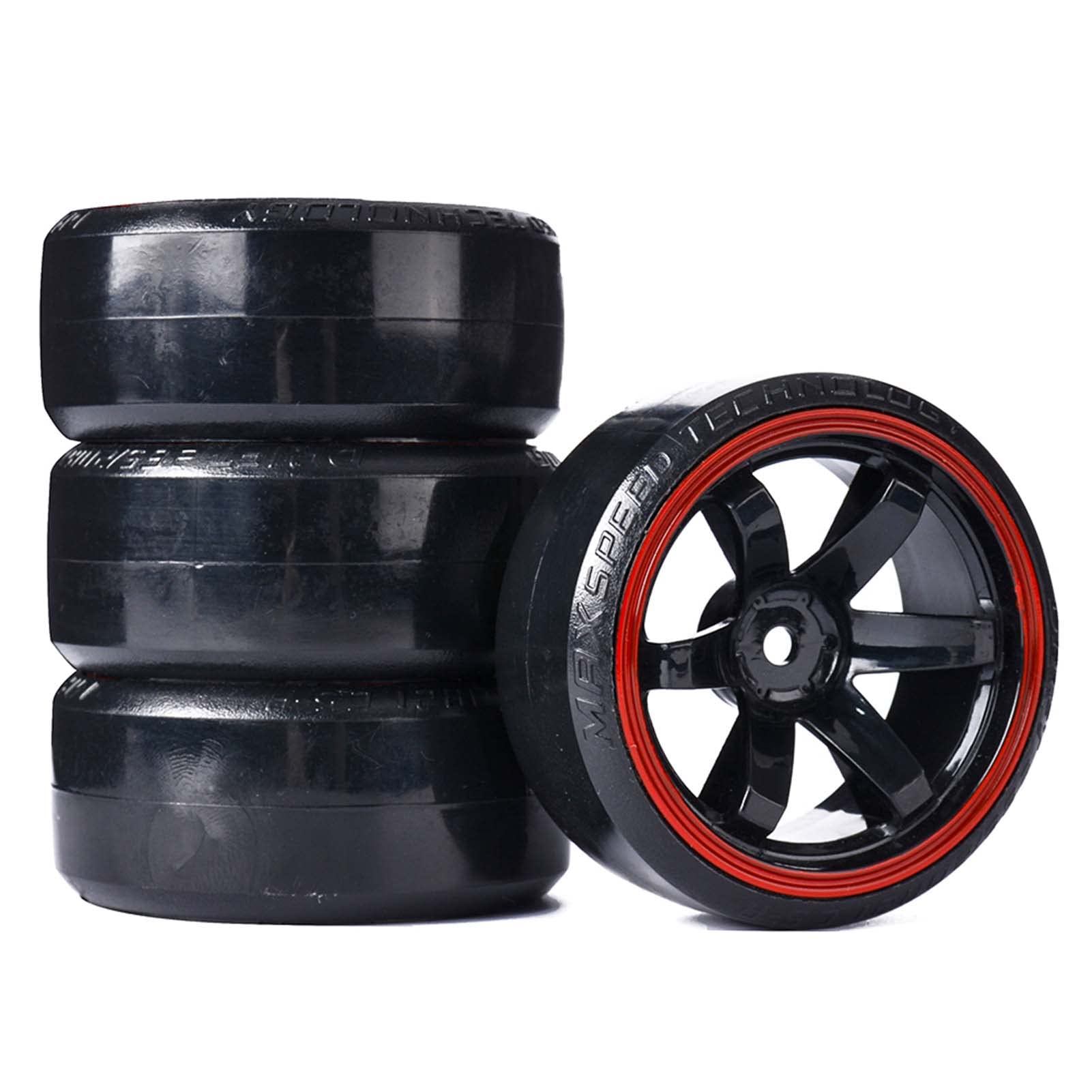 KEEDA RC Drift Car Plastic Wheel and Tyre, 63mm Hard Tires for 1/10 HSP Tamiya HPI Kyosho Racing Drifting Car (Black&Red) — image 1