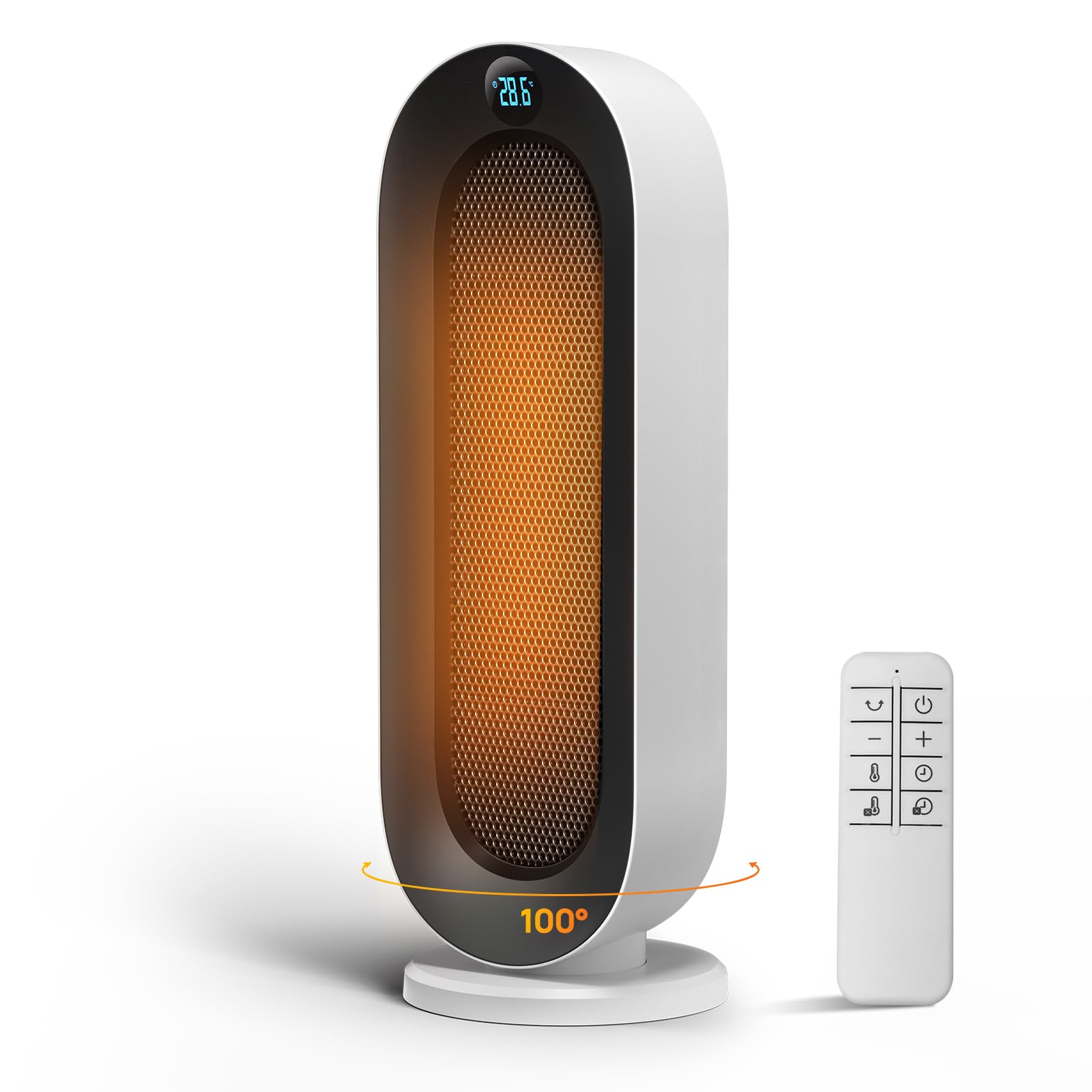 Space Heater for Indoor Use 1500W Electric Heaters with 100 Oscillation 1-12H Timer Remote Tower Heater Quick 2s