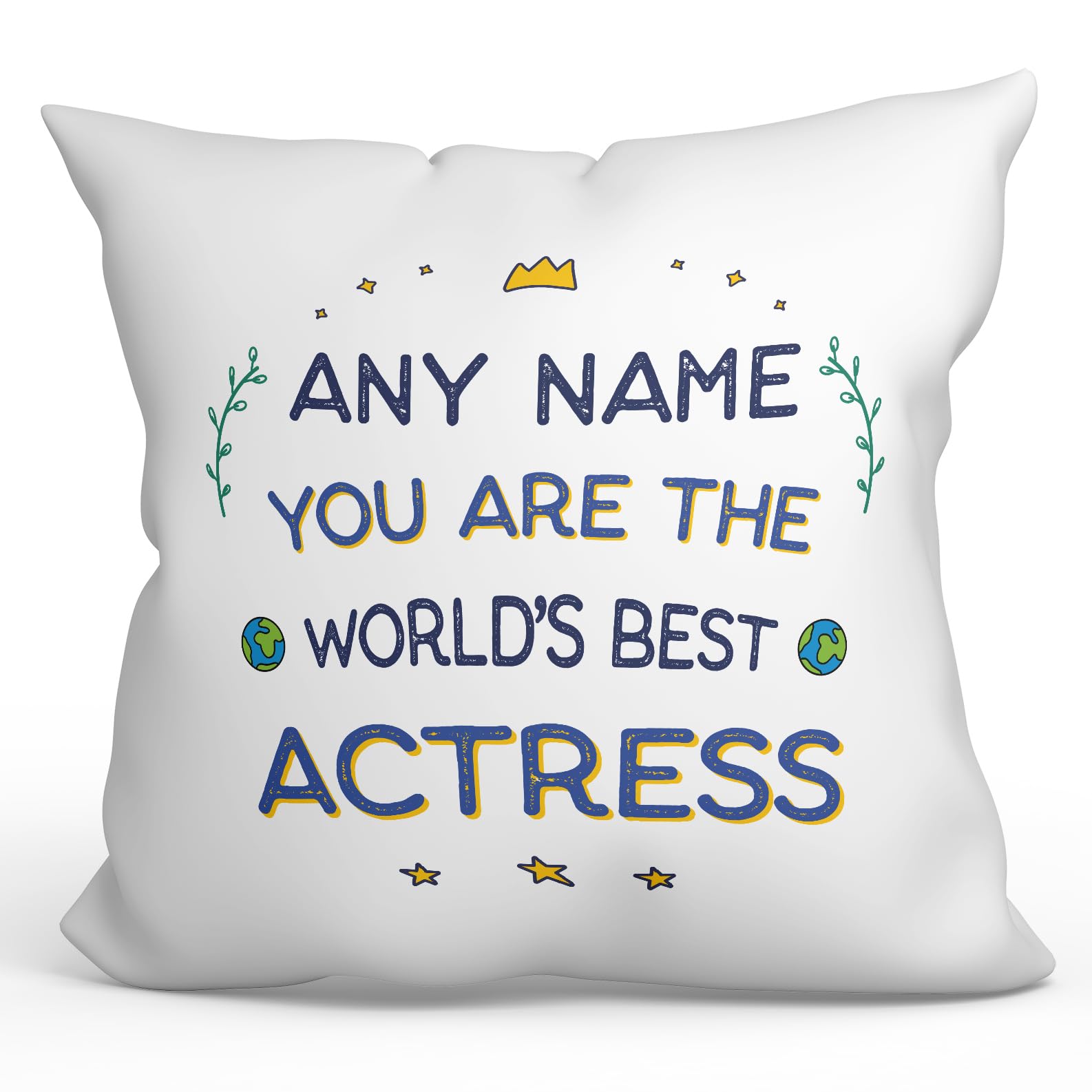 MUGFFINS Personalised Cushion for ACTRESS woman Padding included - in English - World's Best - Funny custom gift - Pillow: cover and filling 15.7x15.7 inches โ image 1