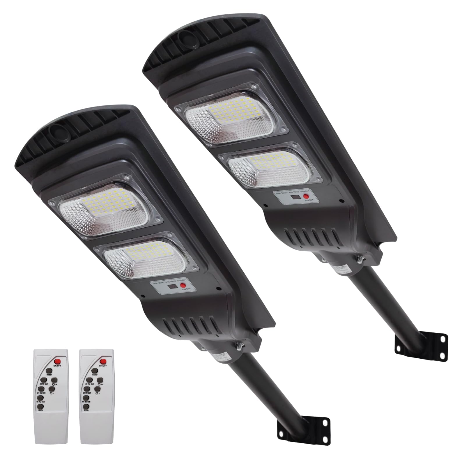 LED ATOMANT Confezione da 2 Lampione Solare LED Esterno 100W, Bianco Freddo, IP65, con Sensore di Movimento e Telecomando, Lampioni da Giardino, Faro Esterno con Pannello Solare, Incluso il Palo