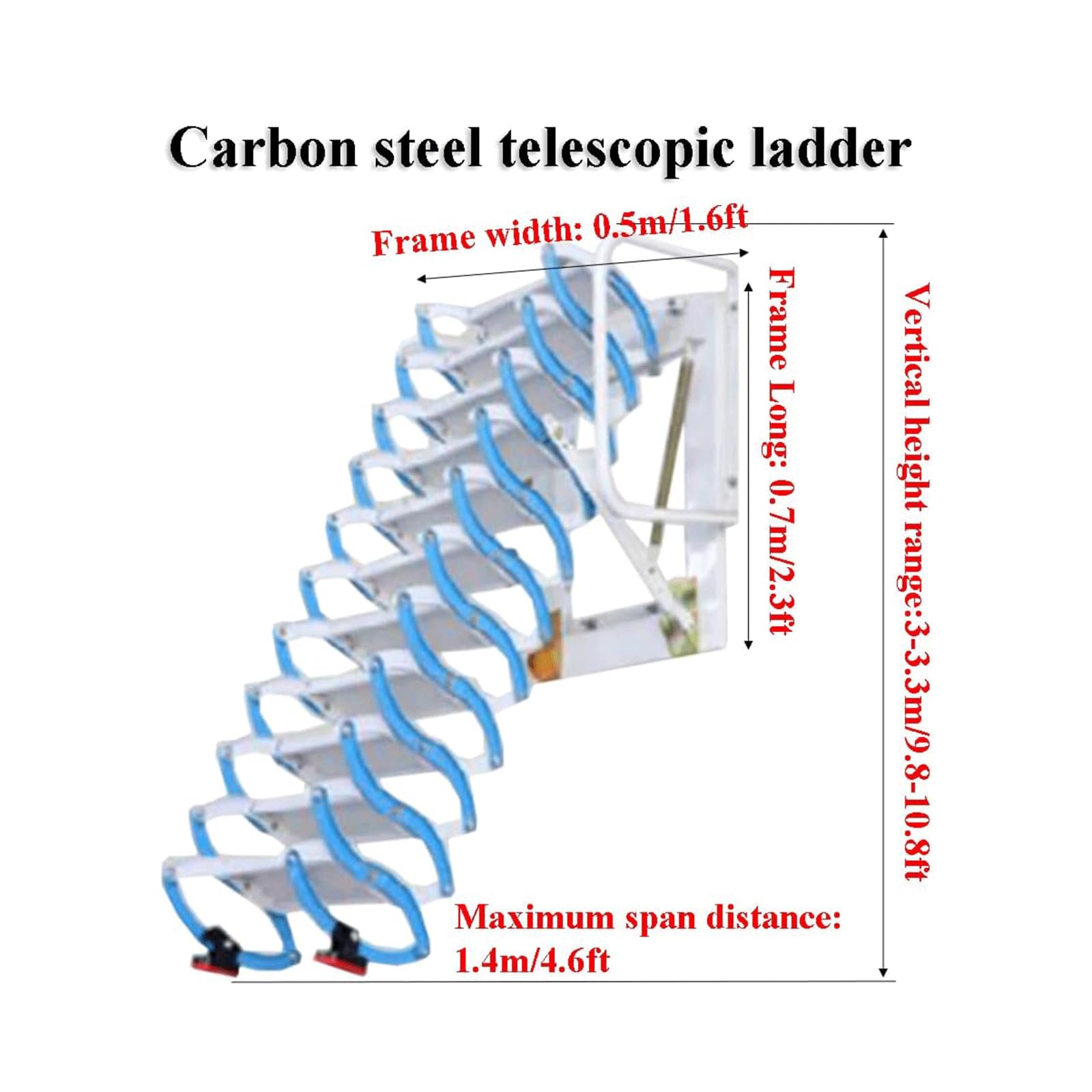 Scale per soffitta fissate al Muro Abbassare la Scala per soffitta Carico 300 kg / 660 libbre Scaletta Pieghevole Gradini Antiscivolo Scala di Estensione della casa